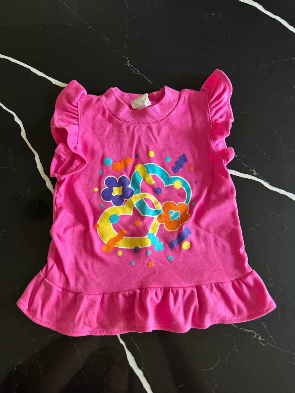 Vintage 90s Girls' Pink Ruffle Sleeve Graphic Top